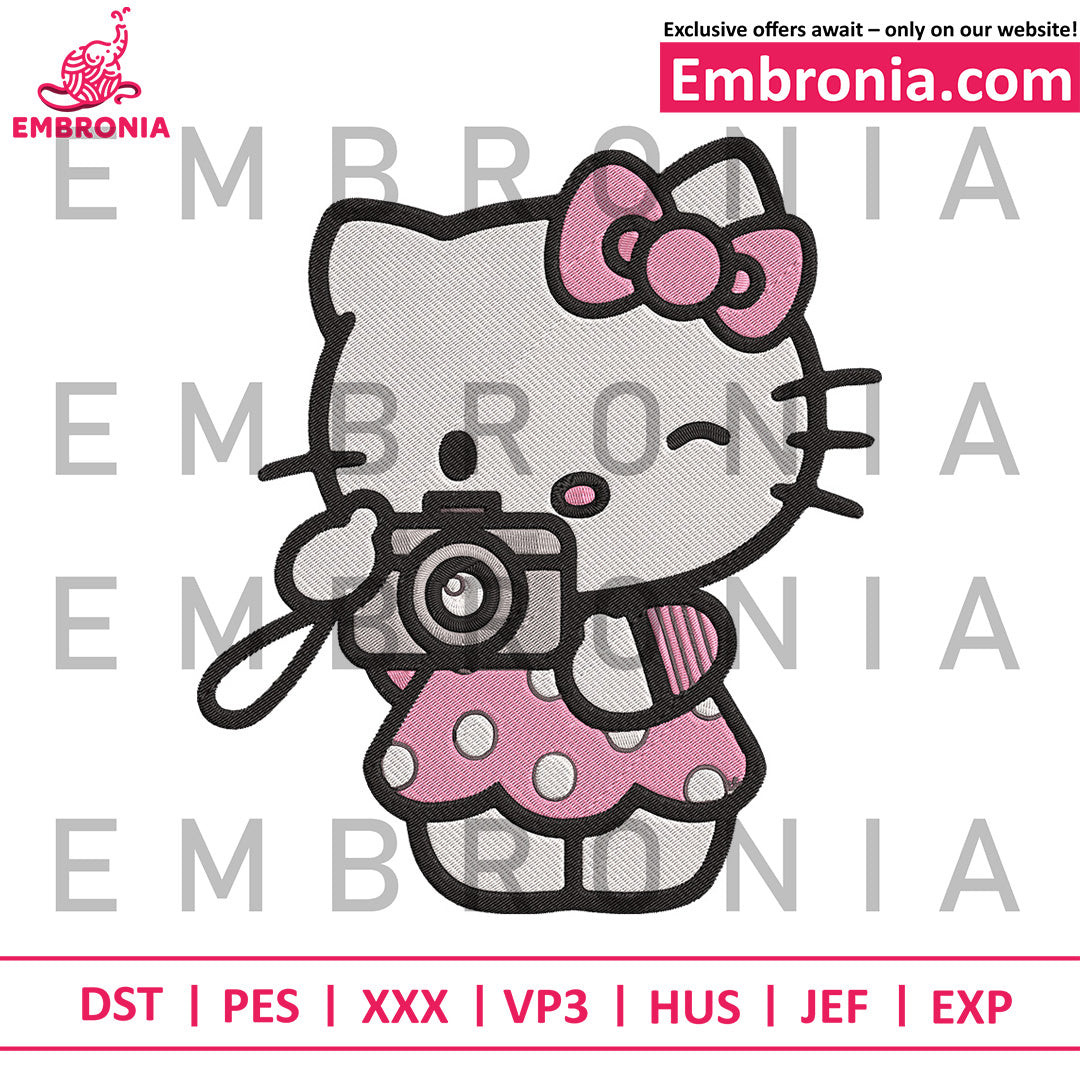 Hello kitty camera embroidery, hello kitty toys embroidery, kawaii cat embroidery