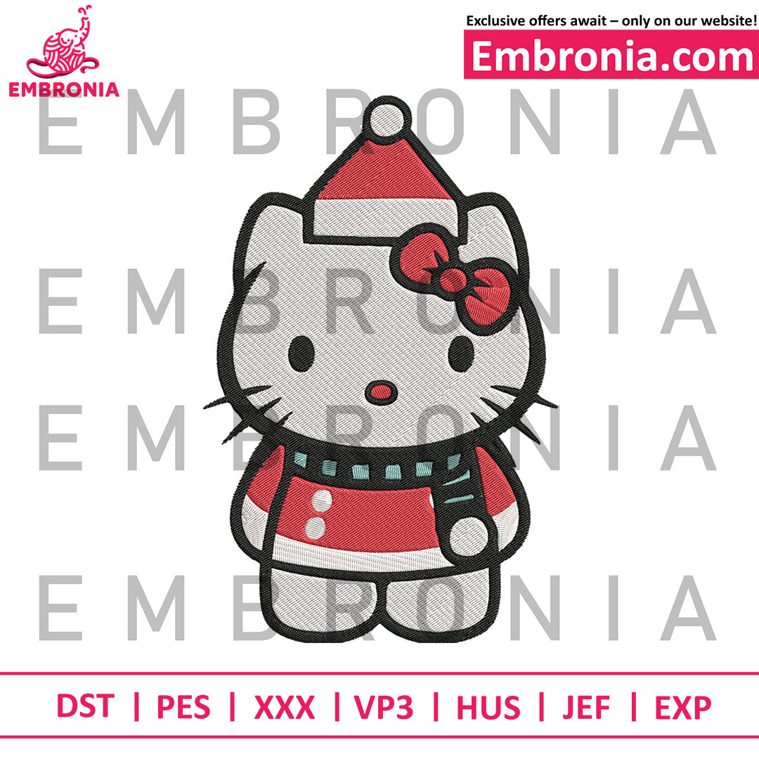 Hello kitty christmas embroidery logo, hello kitty character embroidery, lovely kitty embroidery