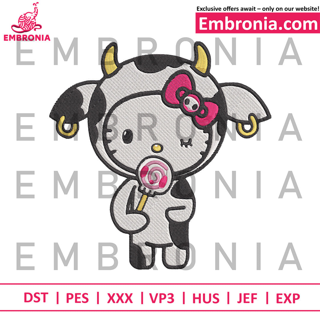 Hello kitty cow embroidery