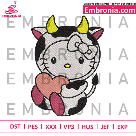 Hello kitty cow embroidery design