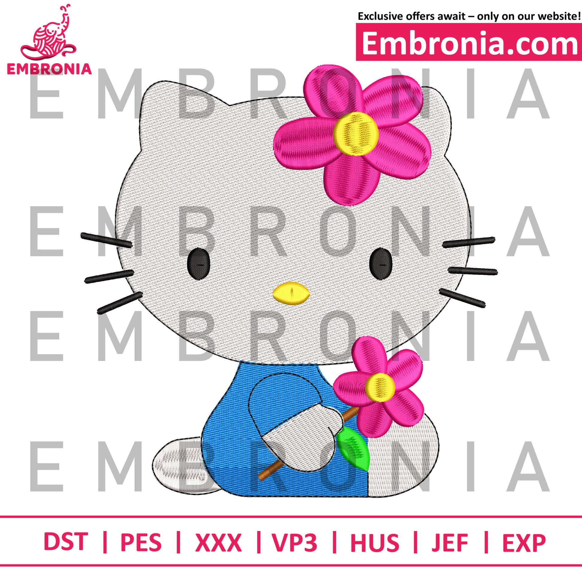 Hello kitty flower embroidery 