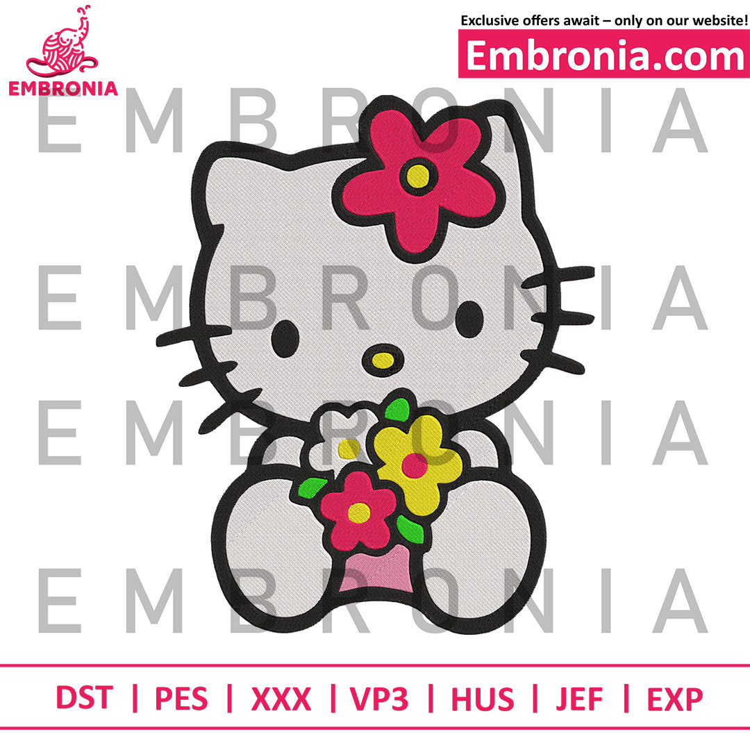 Hello kitty flowers embroidery