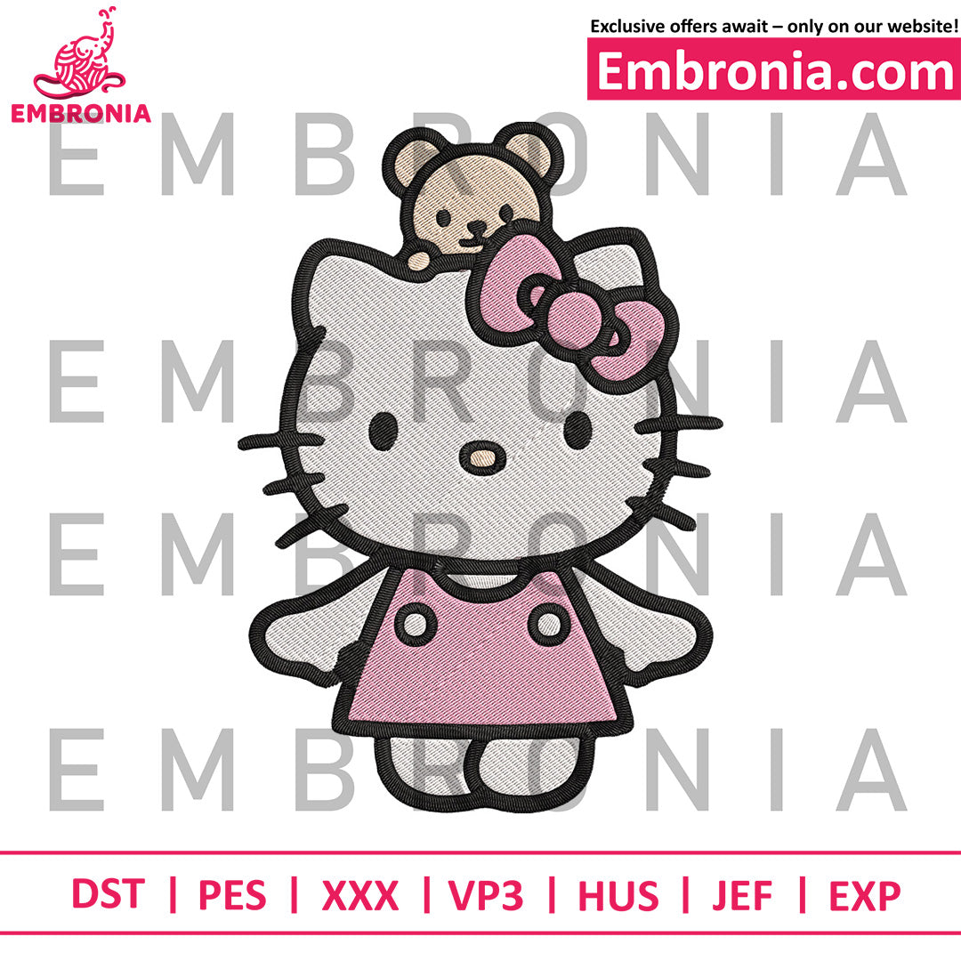 Hello kitty pink embroidery, hello kitty toys embroidery, cute cat embroidery