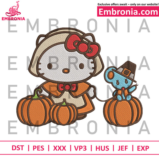 Hello kitty pumpkin embroidery