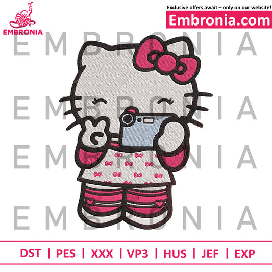 Hello kitty selfie embroidery