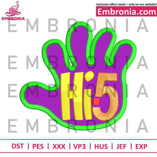 Hi 5 embroidery design