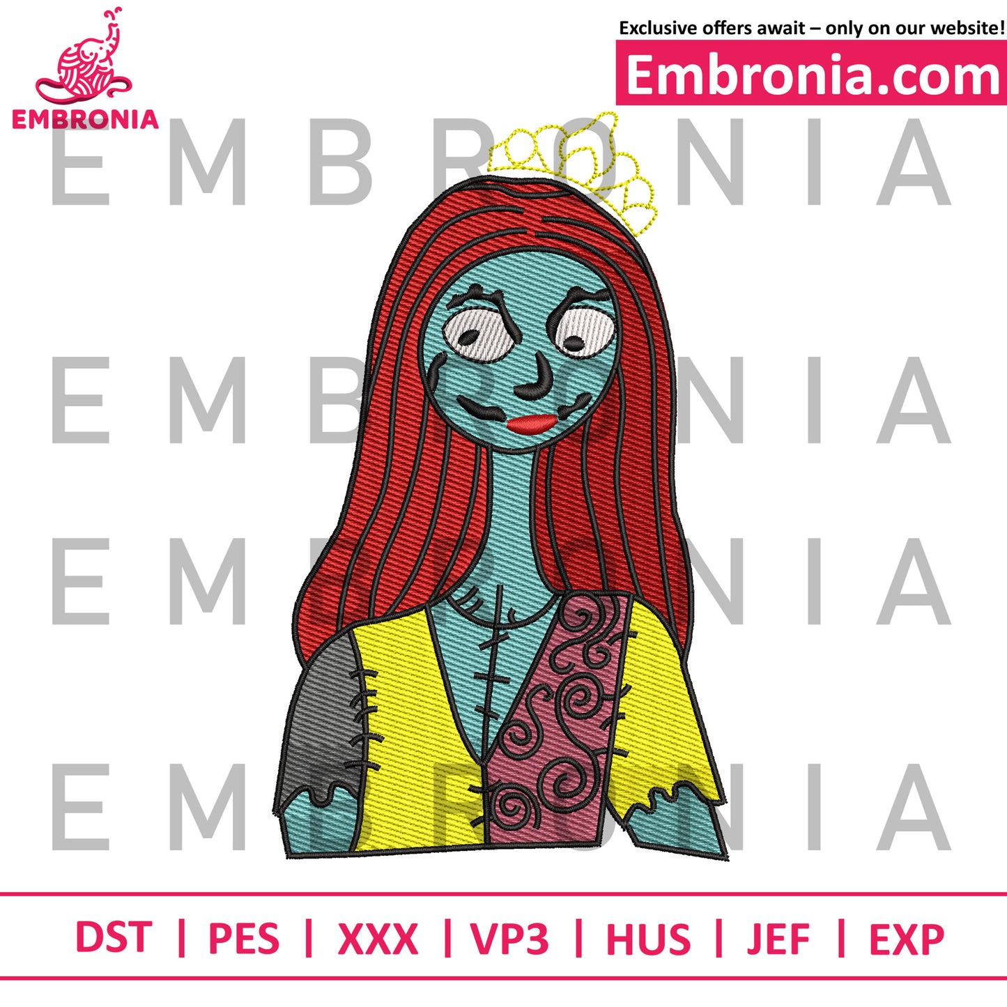 Horror sally embroidery design
