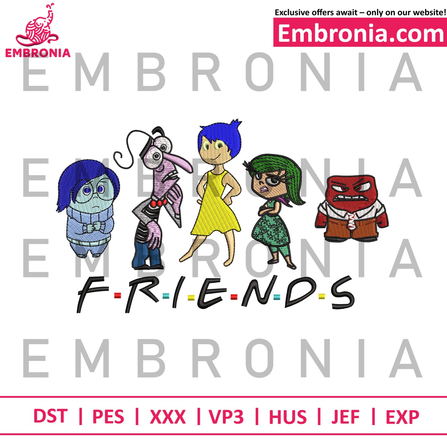 Inside out friends embroidery