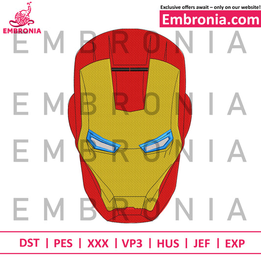 Iron man face embroidery design, ironman face embroidery, hero mask embroidery