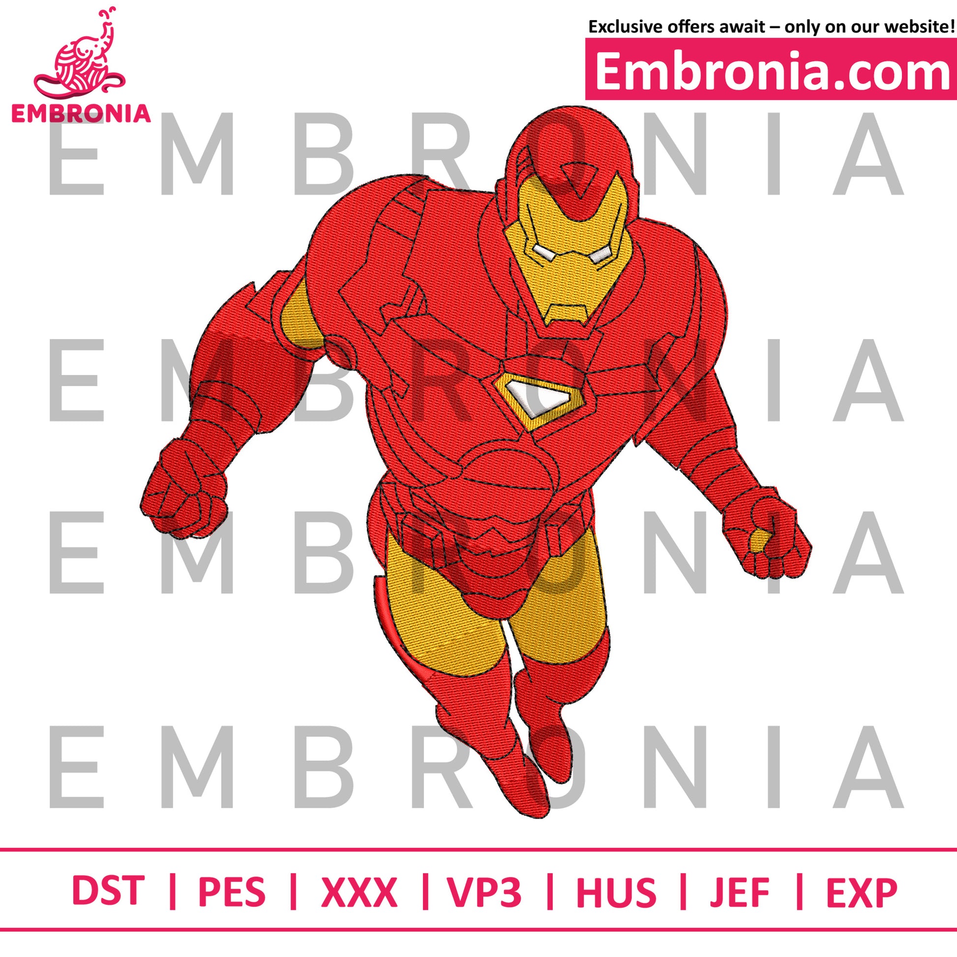 Iron man flying embroidery