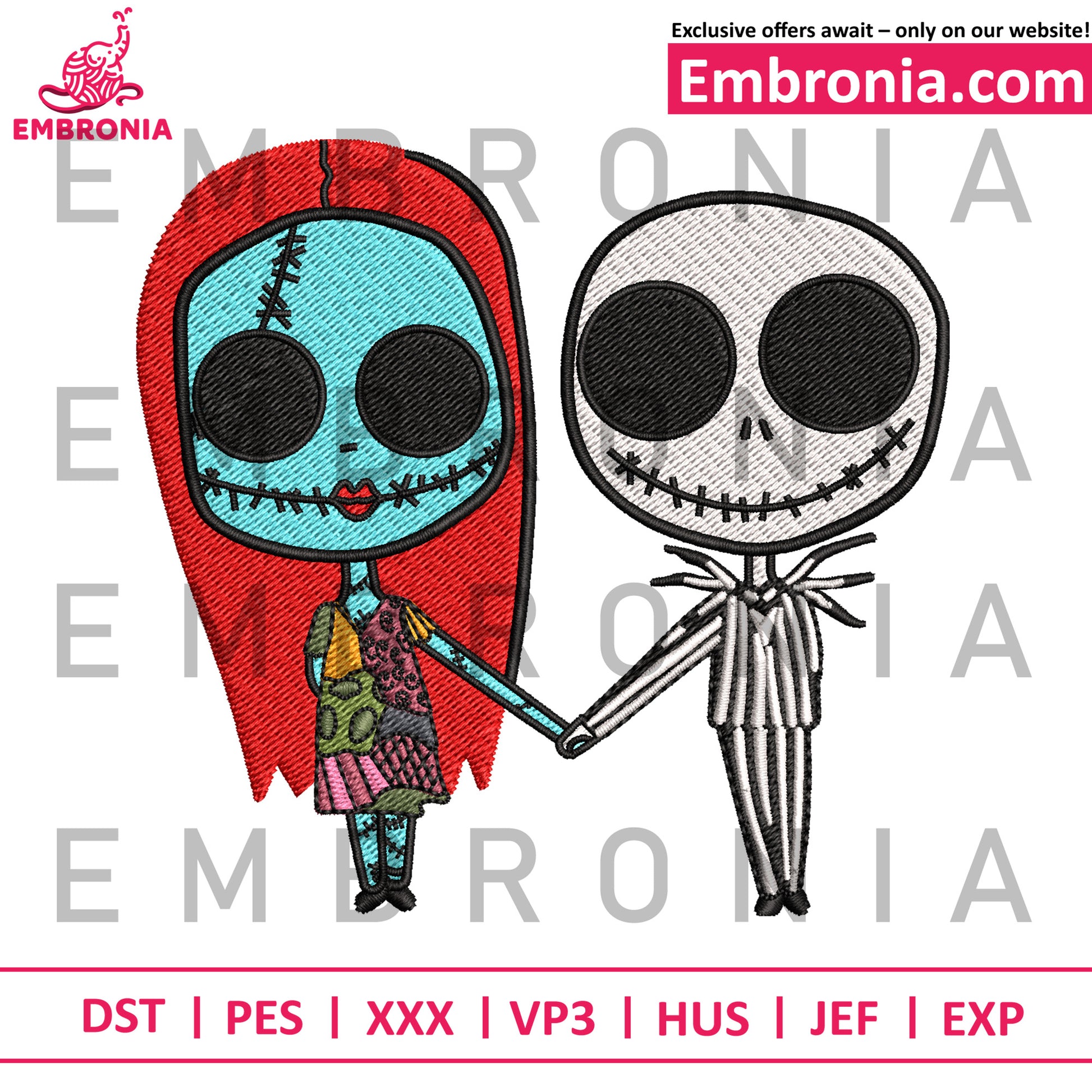 Jack and sally embroidery