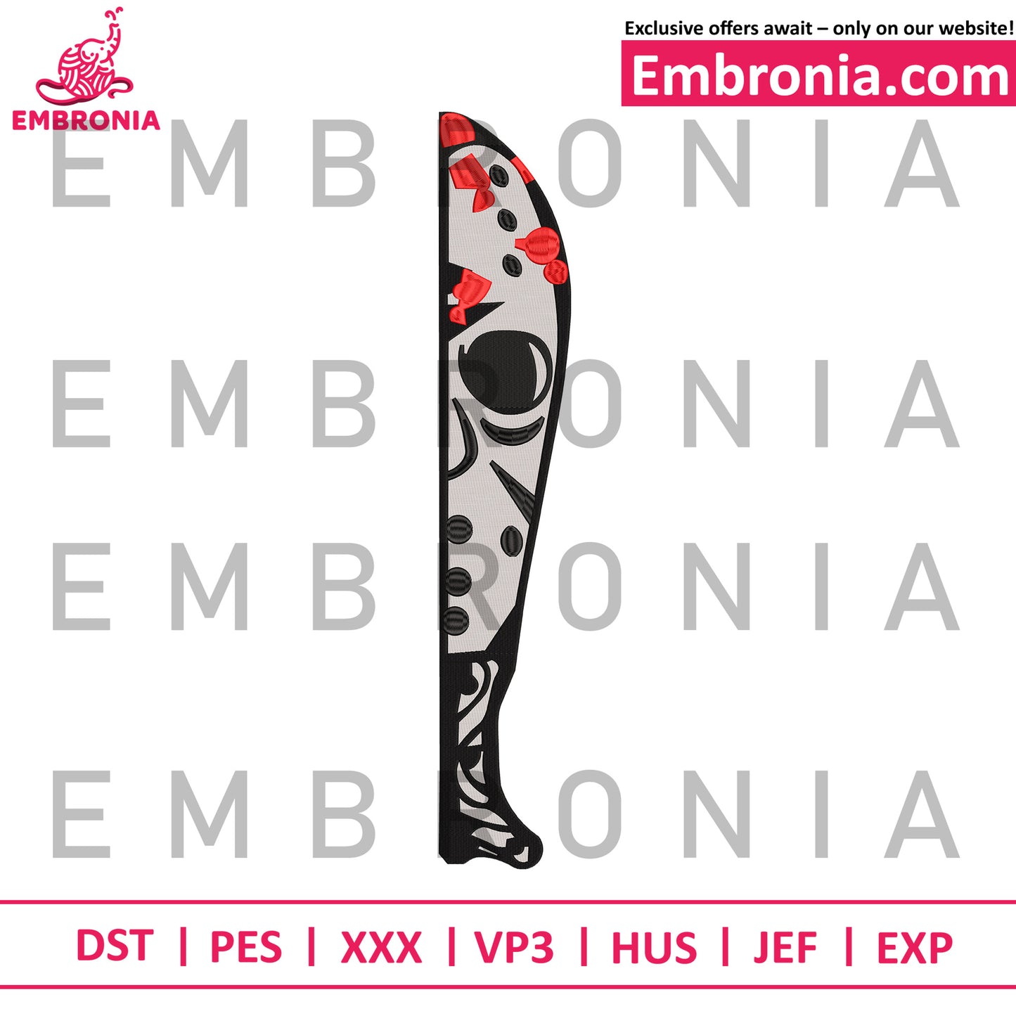 Jason's knife embroidery design, killers embroidery, horror characters embroidery