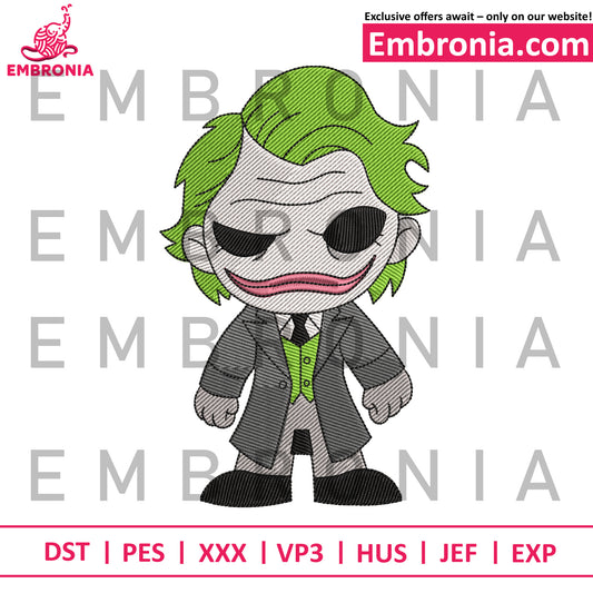 Joker chibi embroidery, chibi joker embroidery, dc cute embroidery