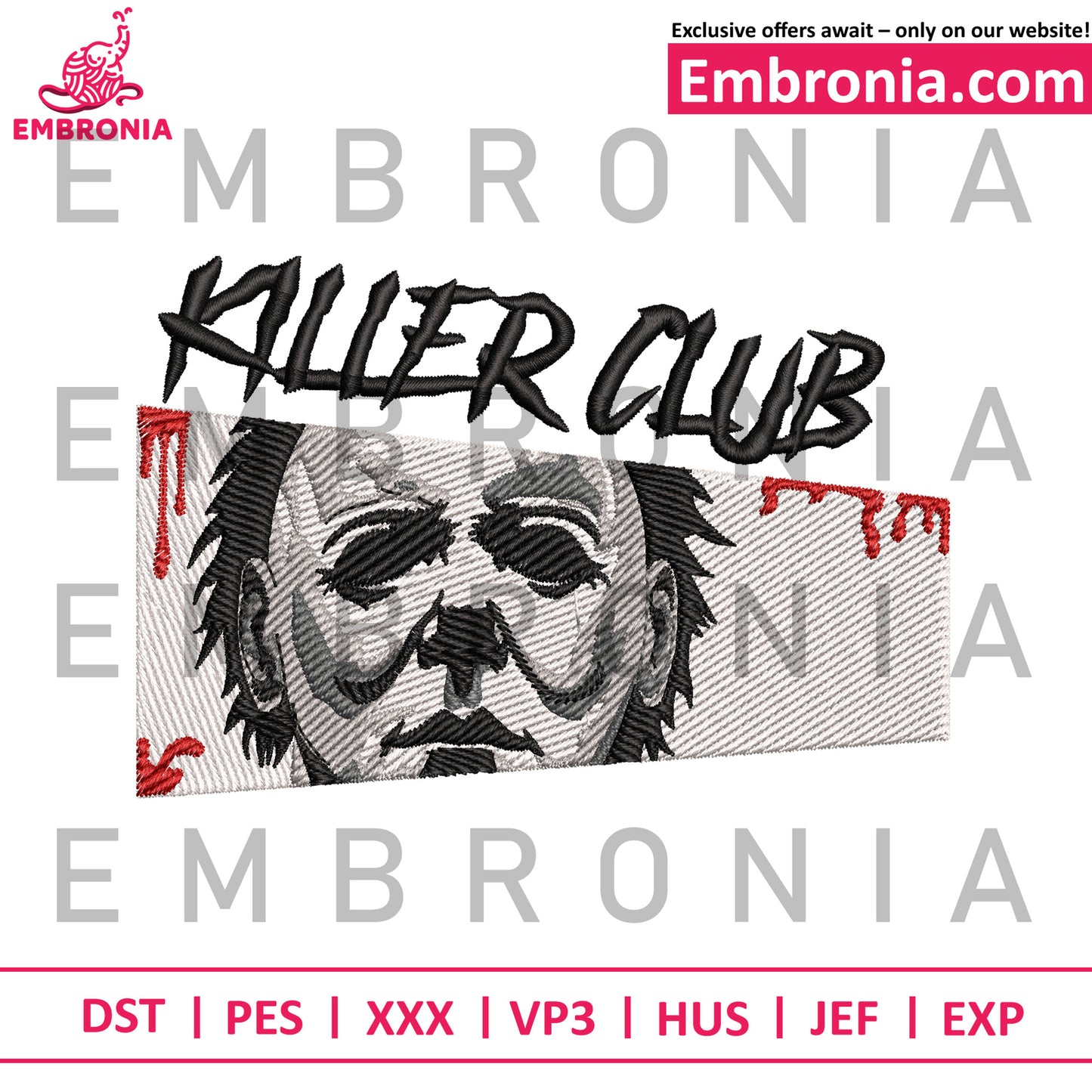 Killer club embroidery design