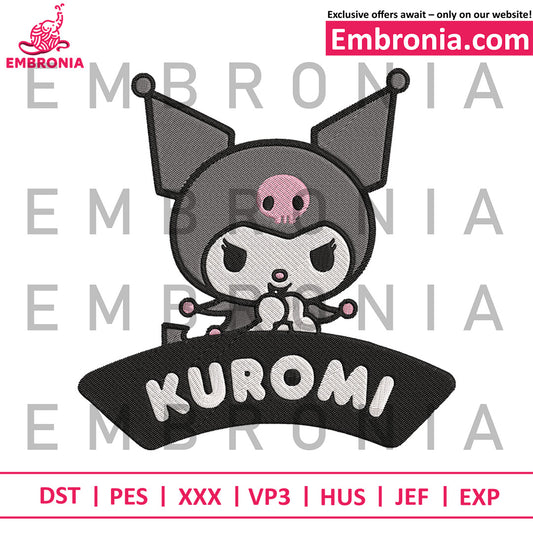 Kuromi logo embroidery illustraion, kuromi character embroidery, lovely kuromi embroidery