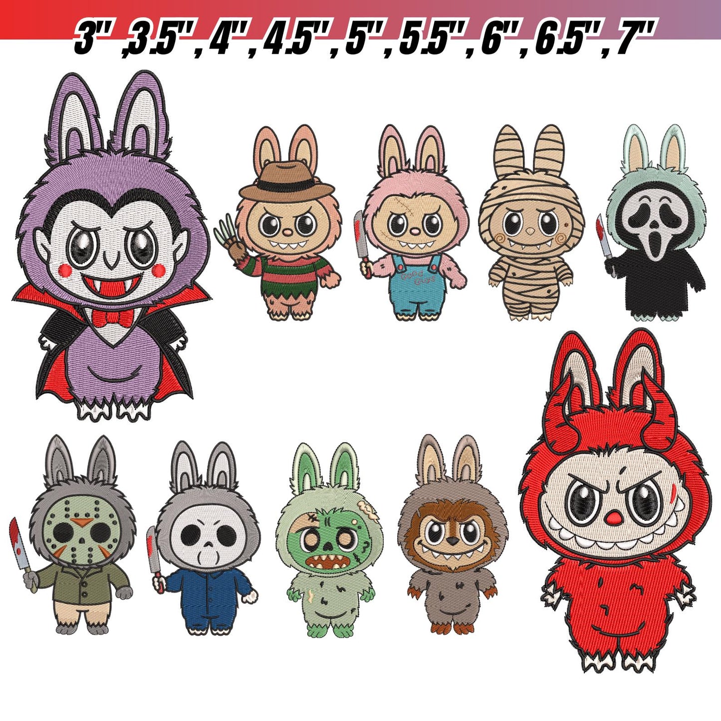 Labubu Embroidery Bundle, cute Labubu Monster Embroidery Design