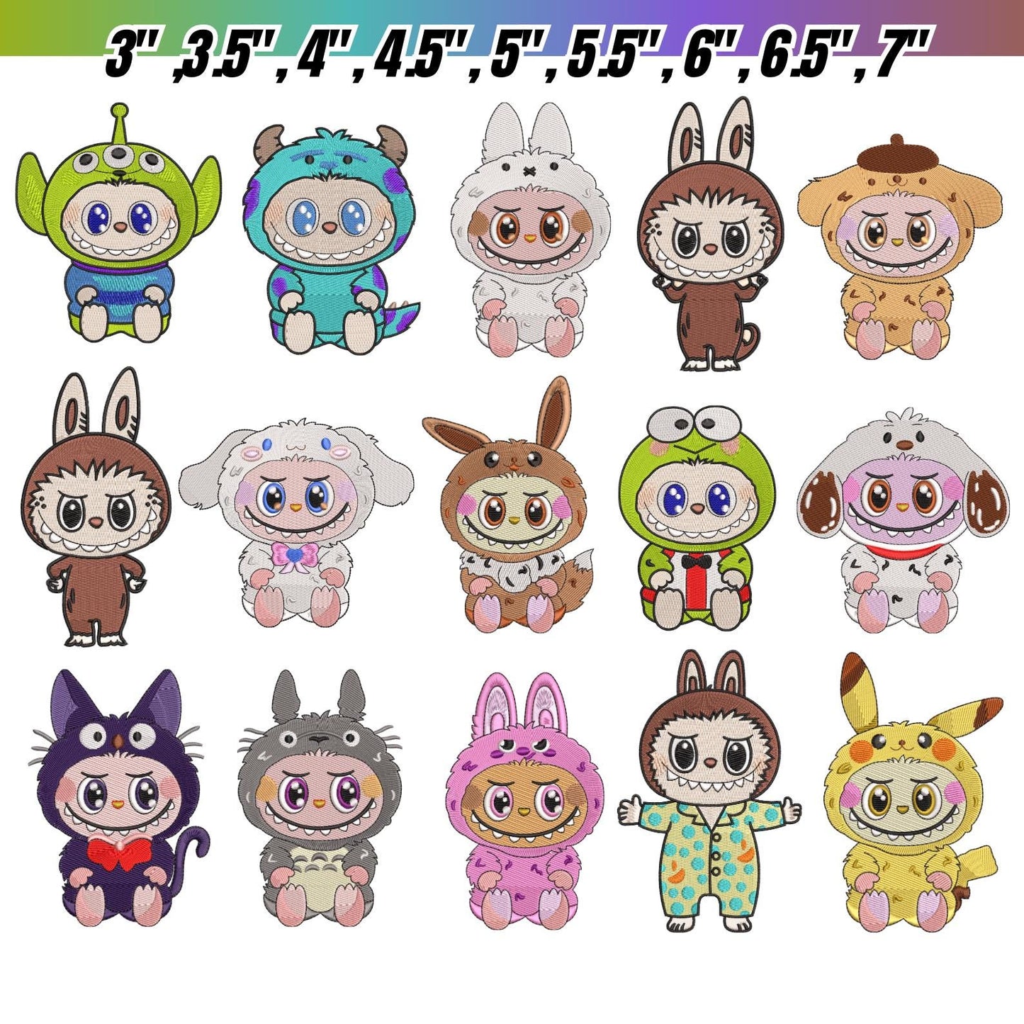 Labubu Embroidery Bundle, cute Labubu Monster Embroidery Design