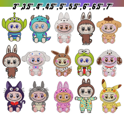 Labubu Embroidery Bundle, cute Labubu Monster Embroidery Design
