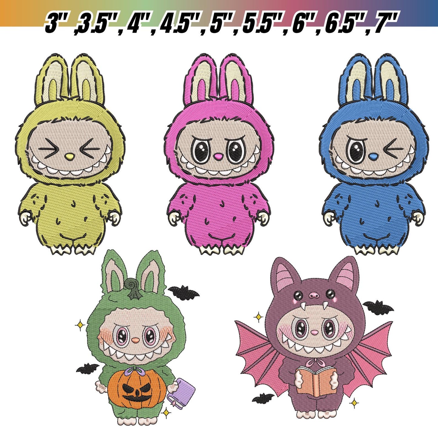 Labubu Embroidery Bundle, cute Labubu Monster Embroidery Design