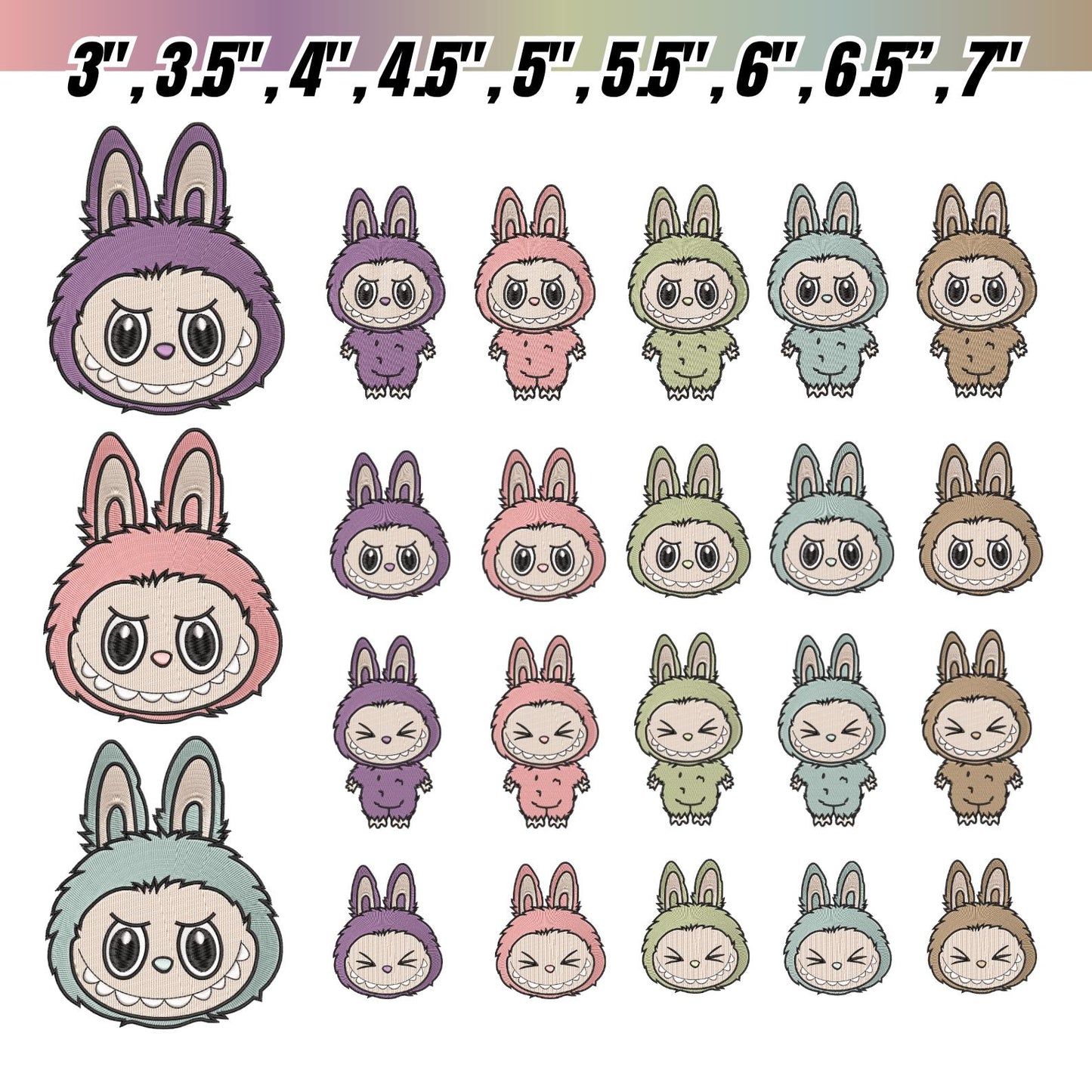 Labubu Embroidery Bundle, cute Labubu Monster Embroidery Design