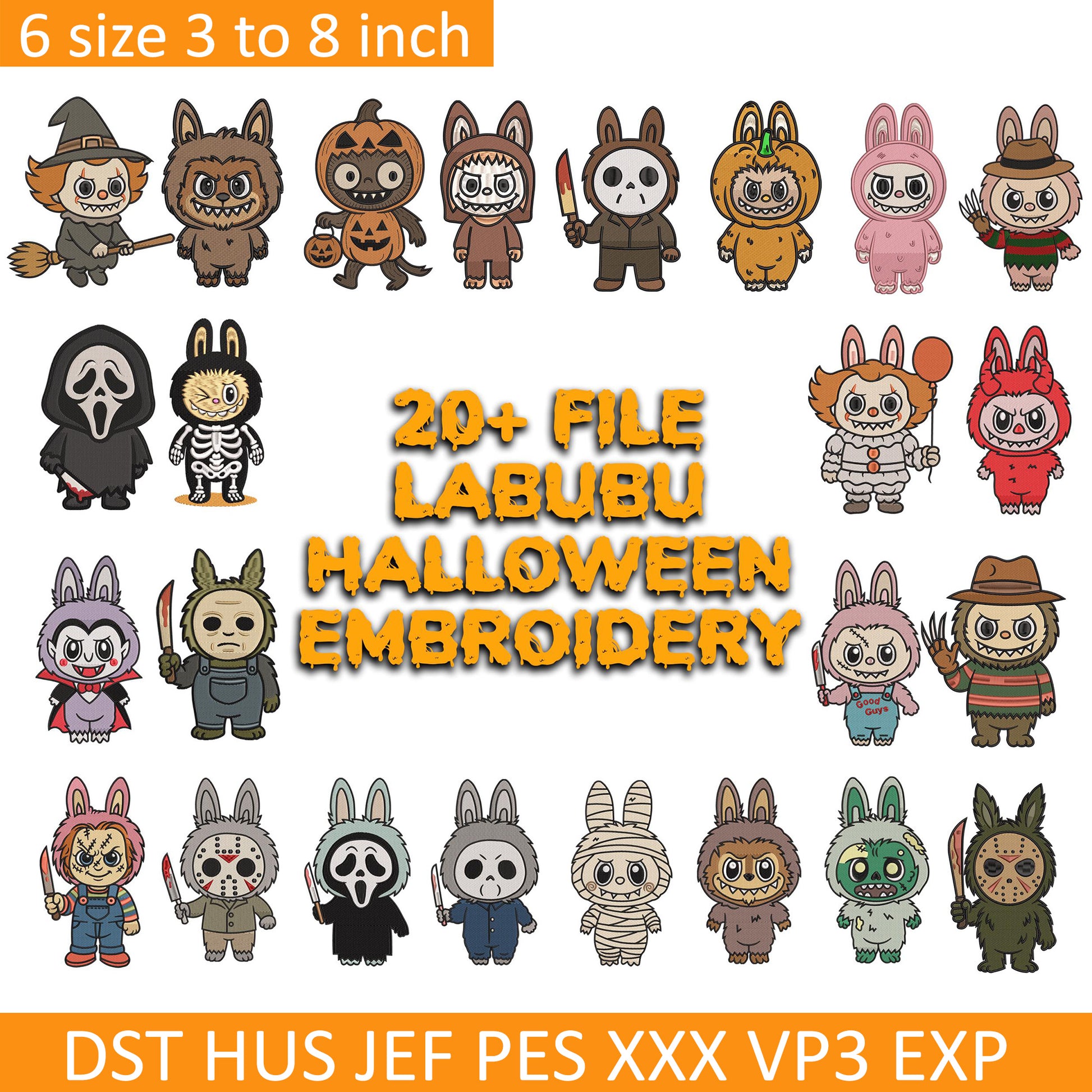 Labubu Halloween Embroidery Bundle