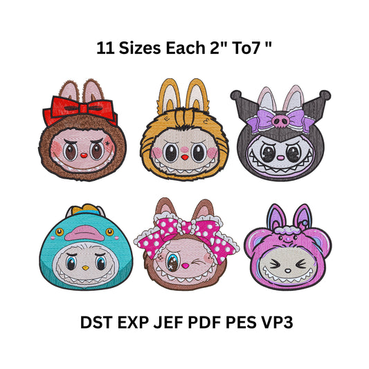 Labubu Face Embroidery Bundle, Labubu Monster Embroidery Design