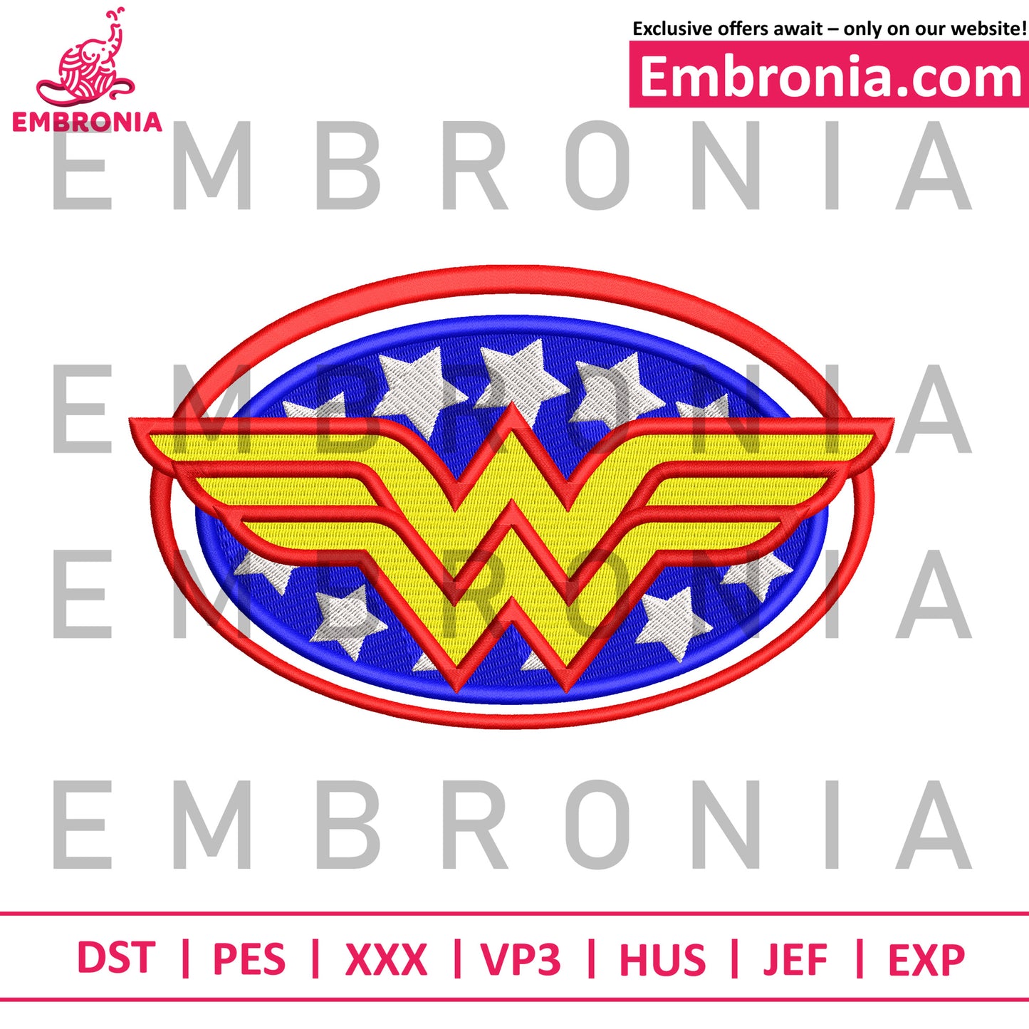Logo wonder woman hero embroidery, power icon embroidery, logo wonder woman embroidery