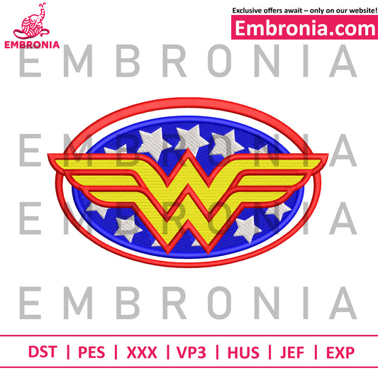 Logo wonder woman hero embroidery, power icon embroidery, logo wonder woman embroidery