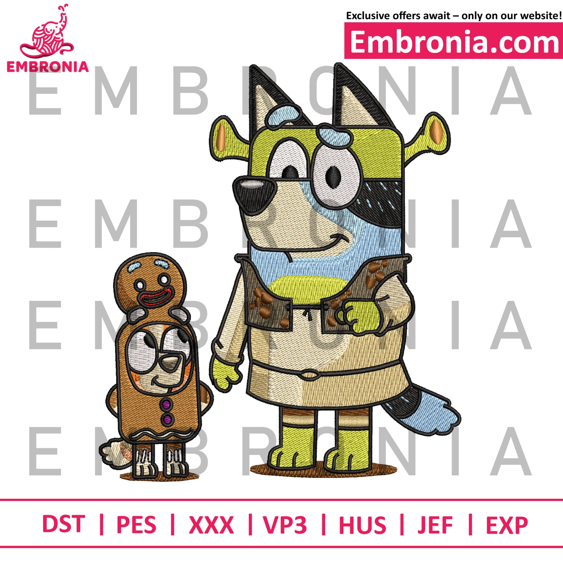 Lucky and dad embroidery, bluey character embroidery, cute dog embroidery