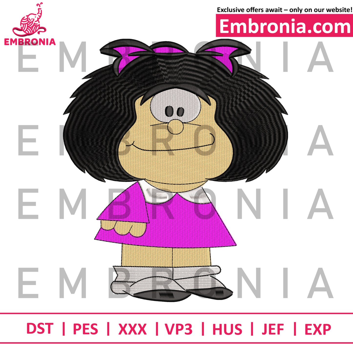 Mafalda mundial embroidery design