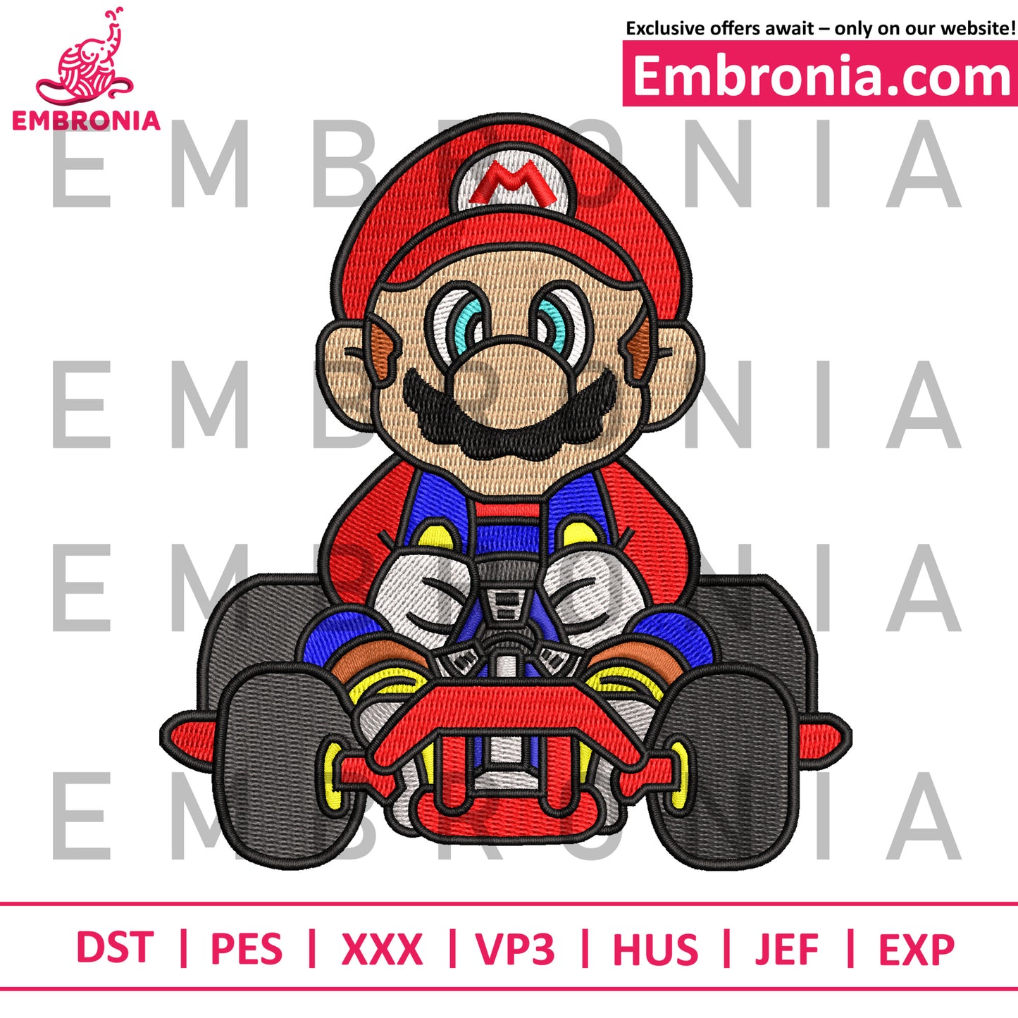 Mariocar man embroidery design