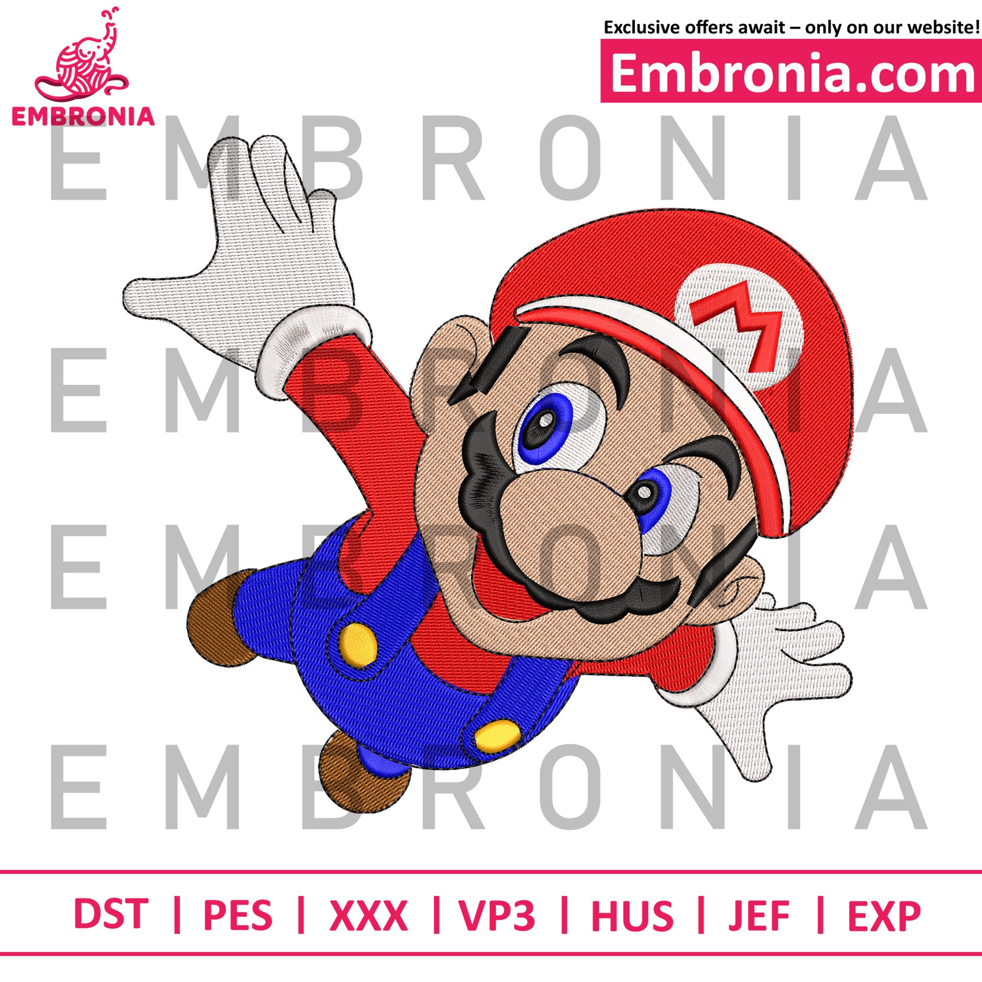Mario flying embroidery