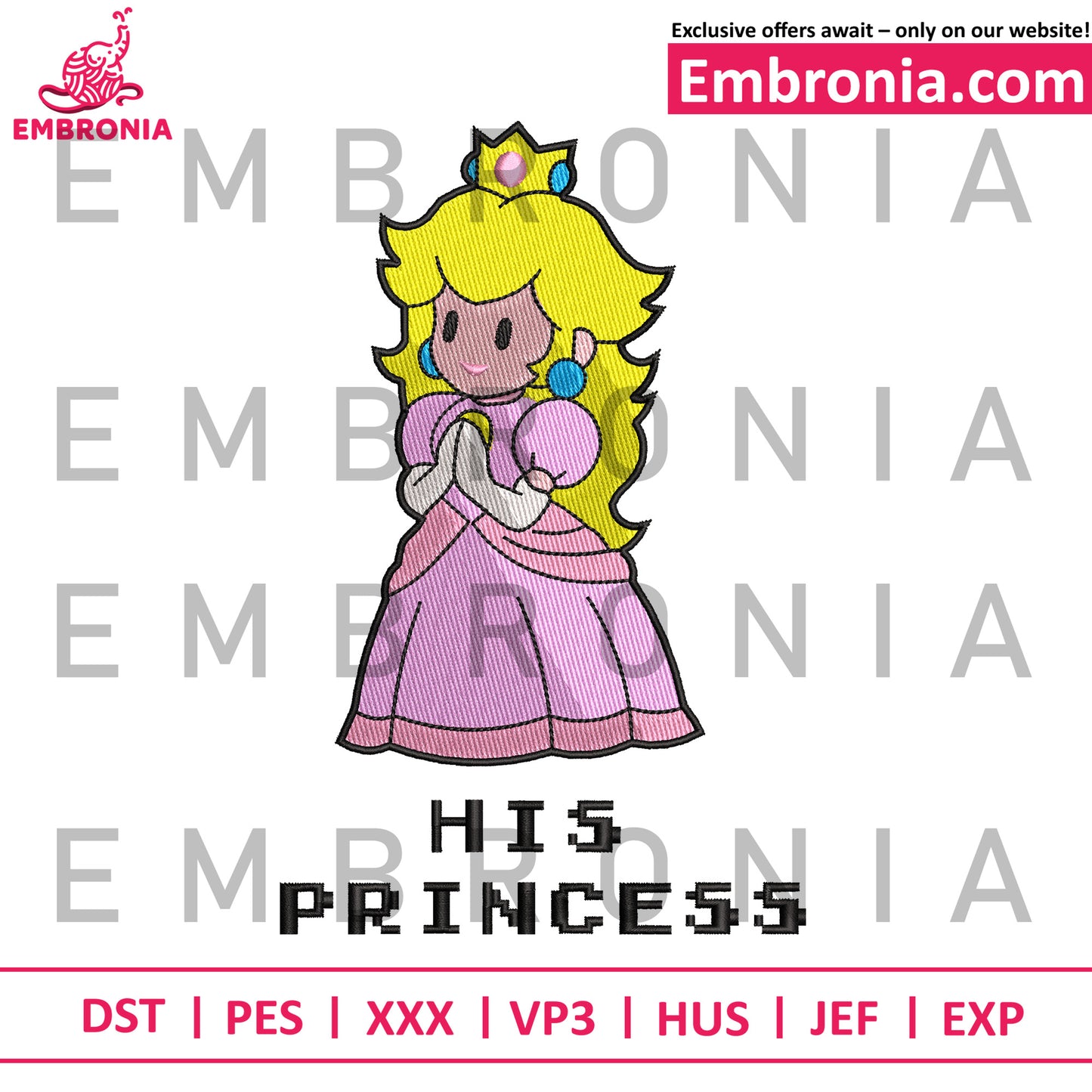 Mario his princess embroidery