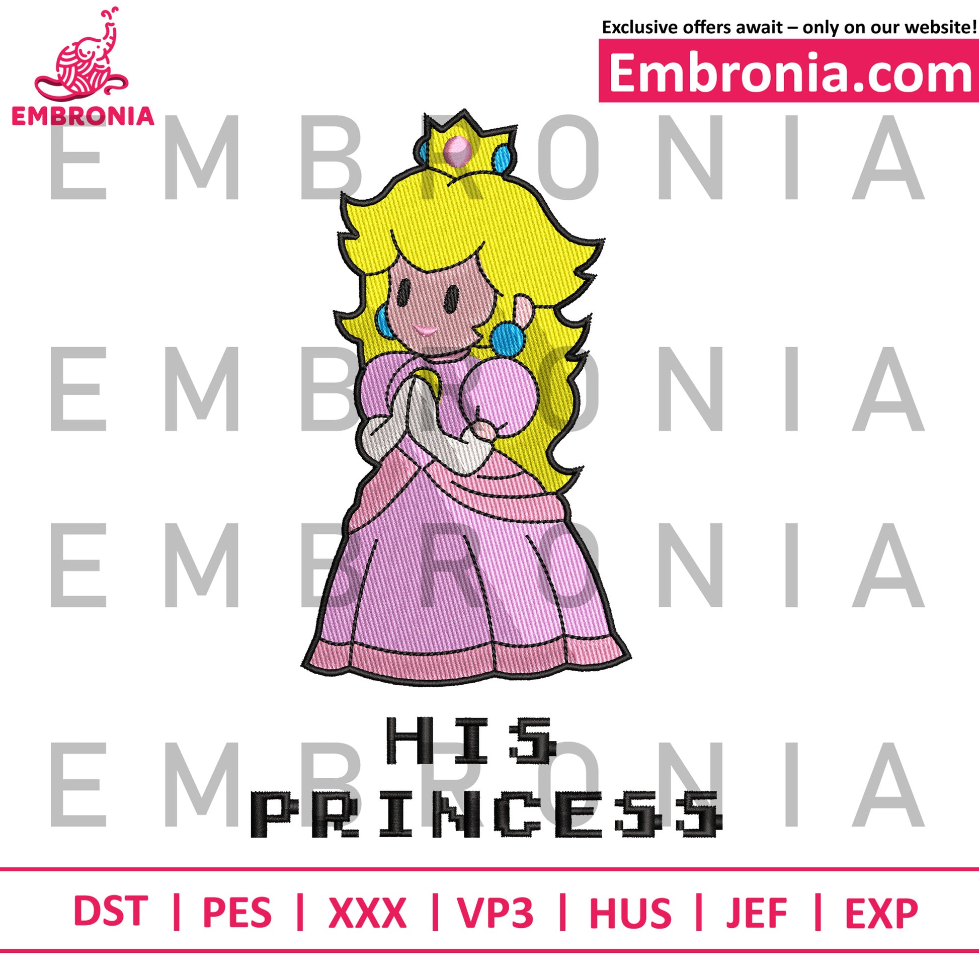 Mario his princess embroidery