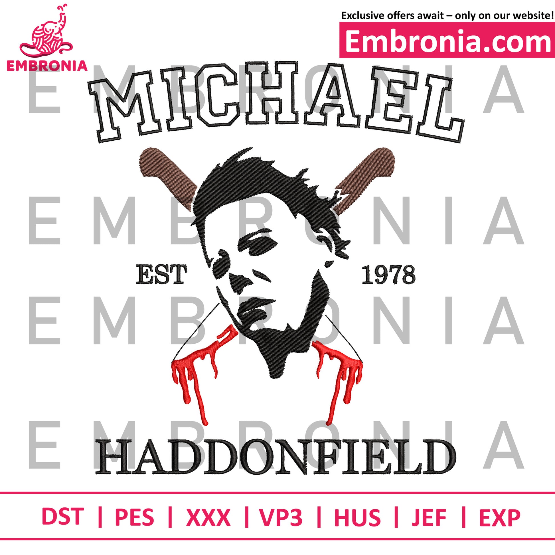 Michael est 1978 embroidery, hallloween embroidery, spooky embroidery
