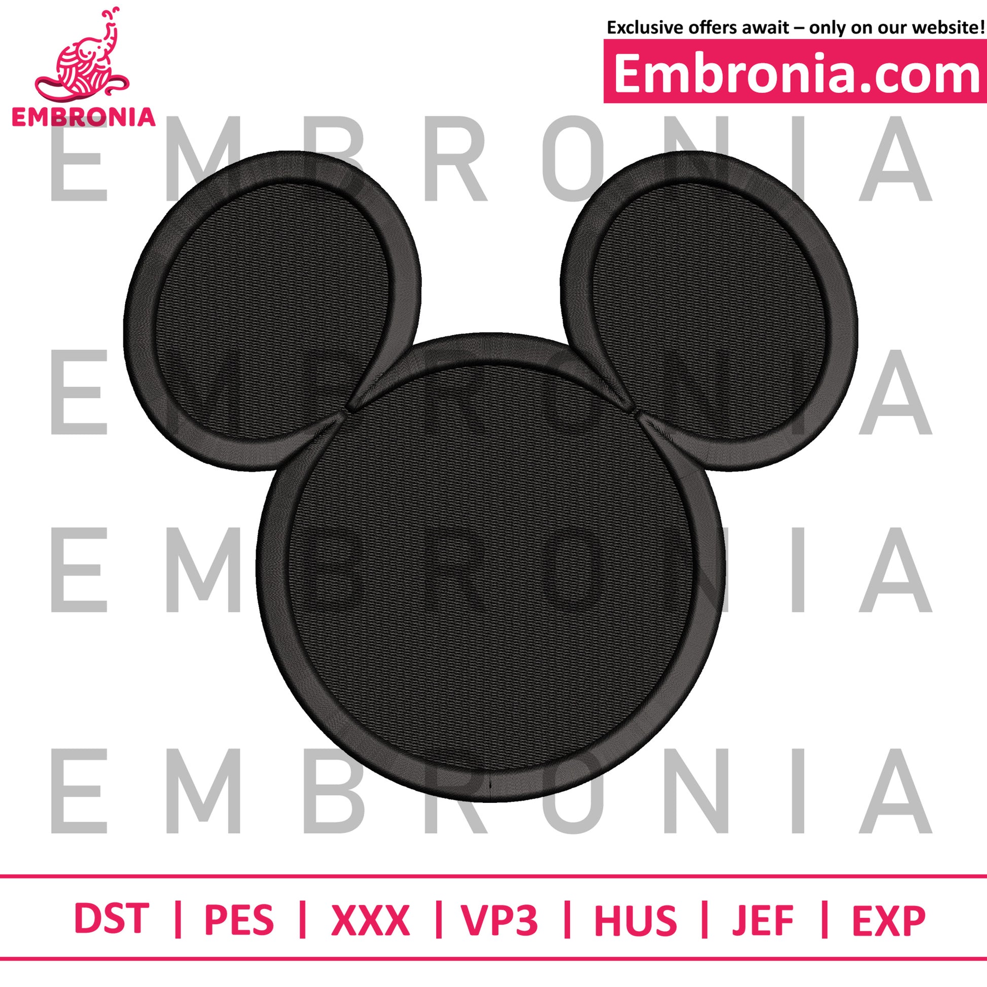 Mickey head black embroidery