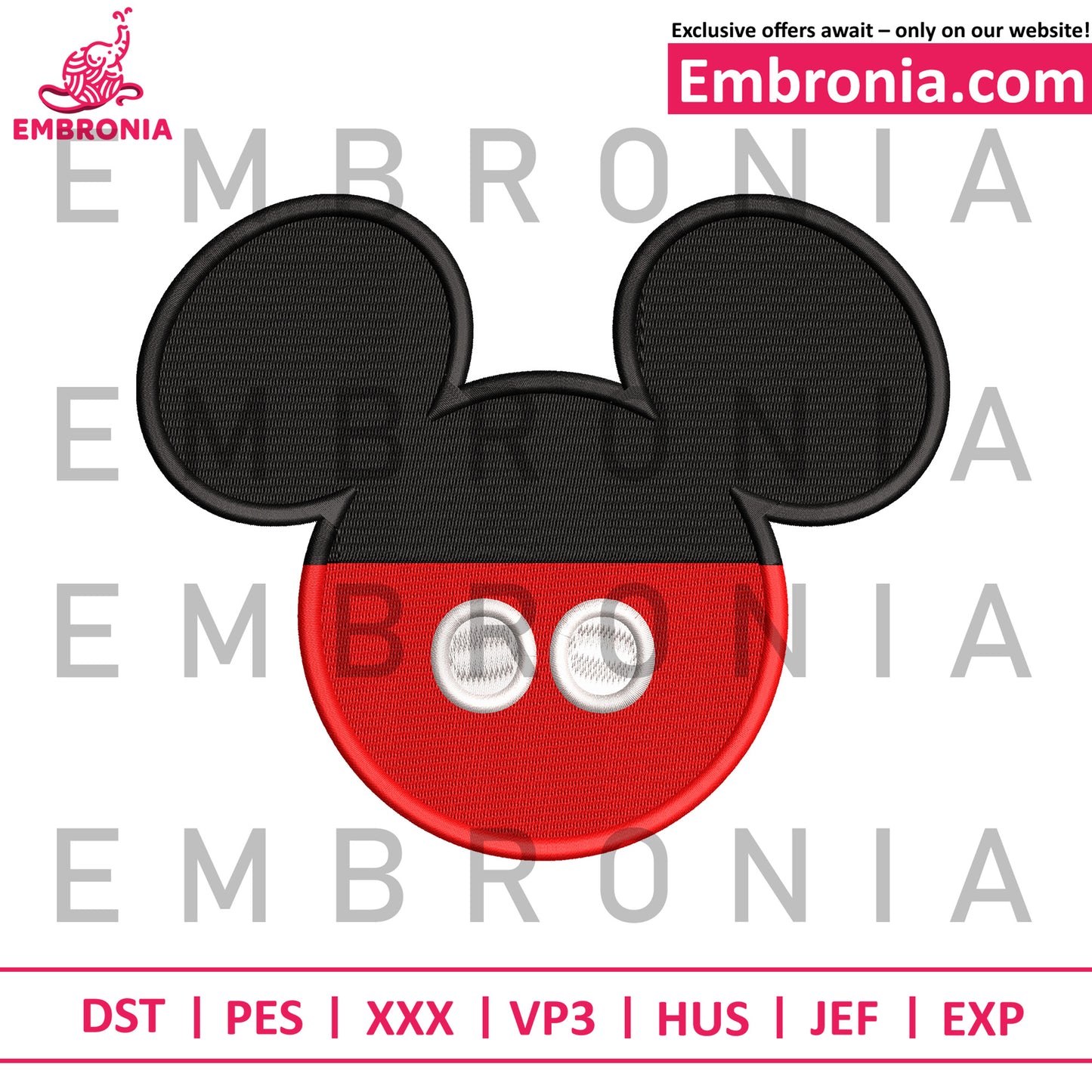 Mickey head embroidery design