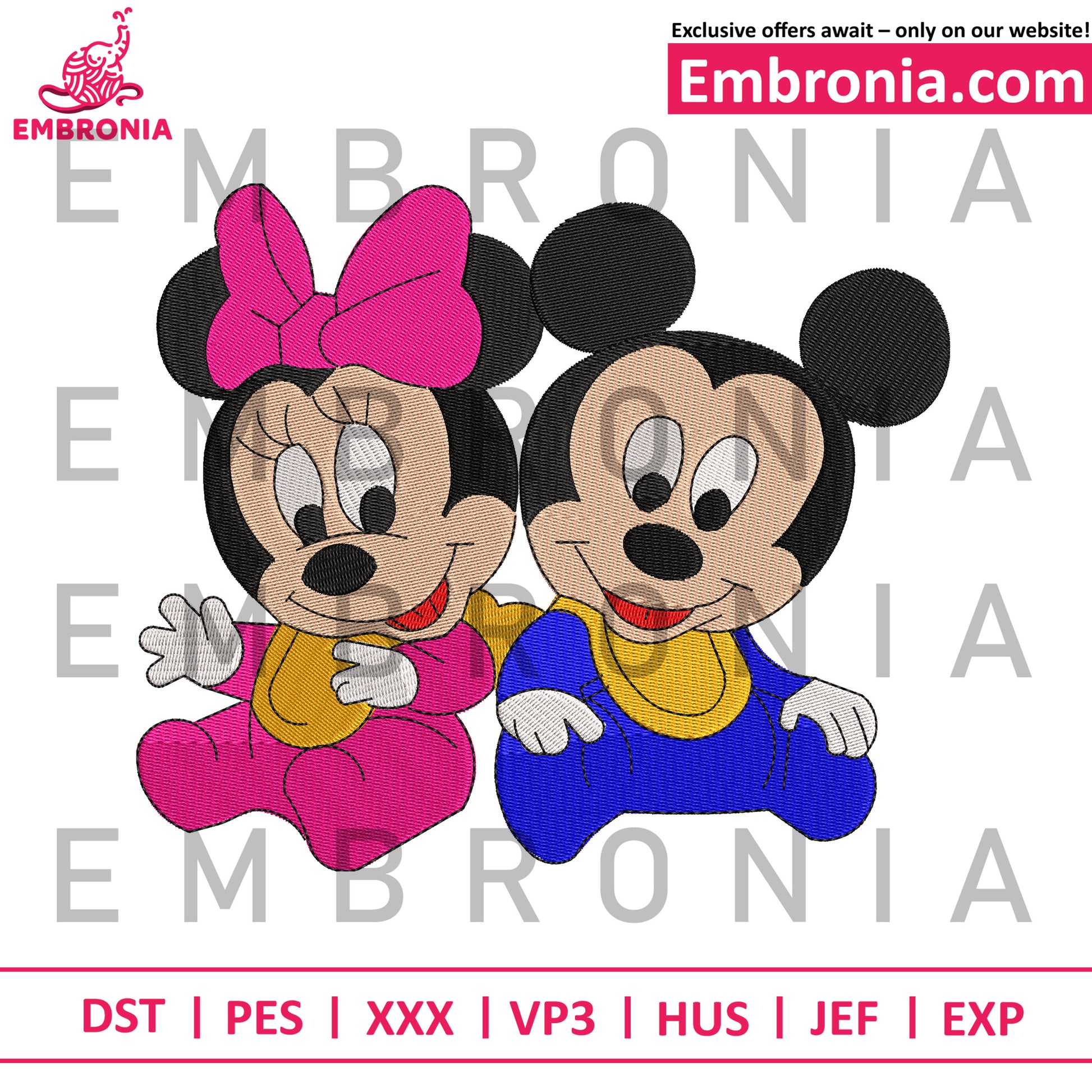 Mickey minnie baby embroidery design