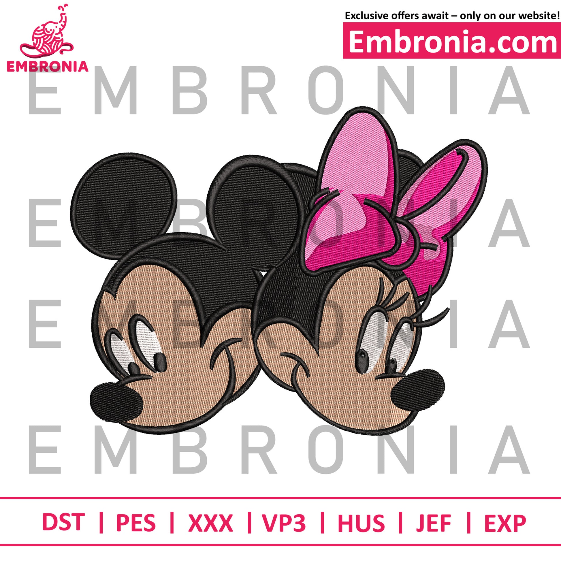 Mickey minnie head embroidery