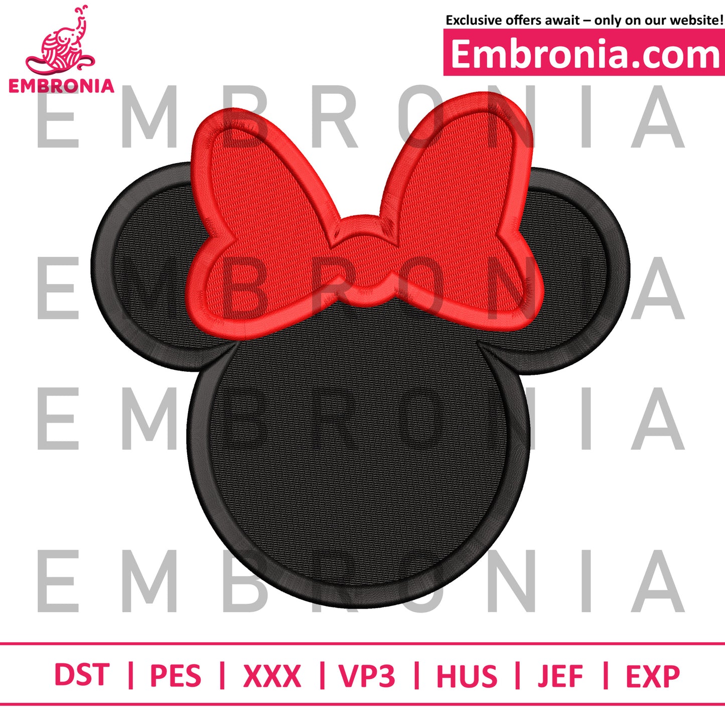 Minnie head black embroidery