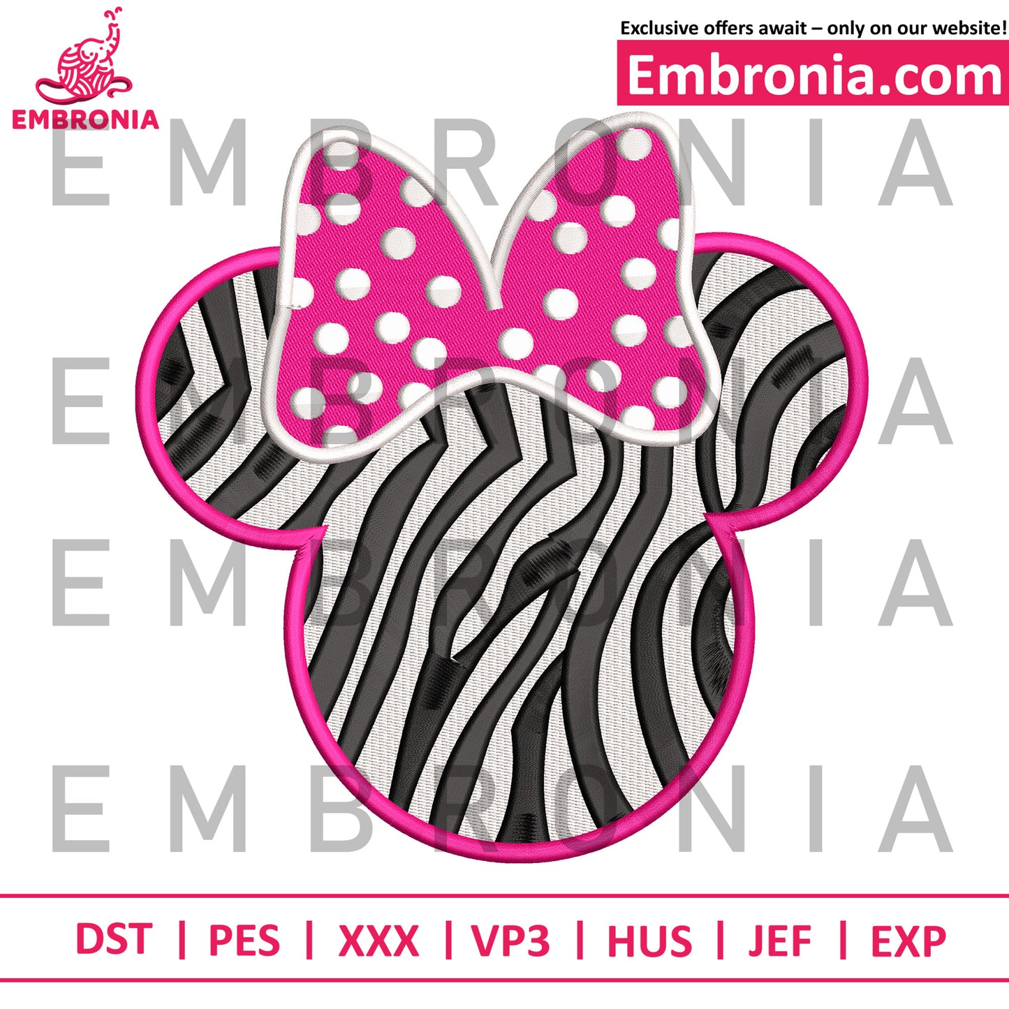 Minnie head zebra embroidery