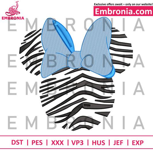 Minnie zebra embroidery design