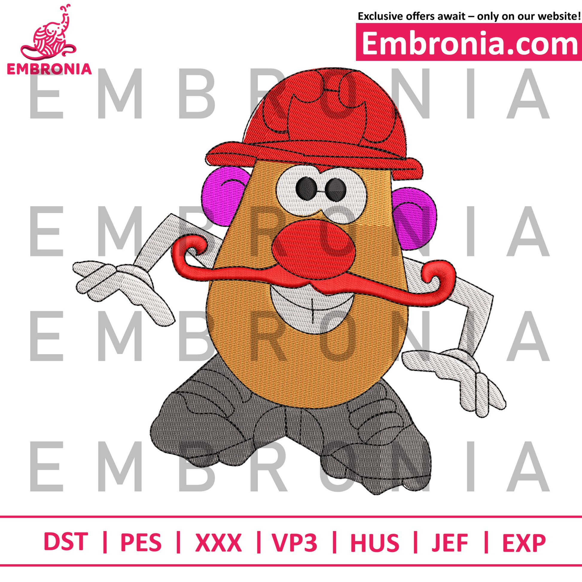 Mr. Potato Head embroidery design