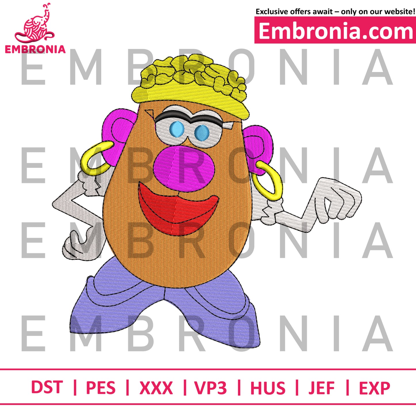 Mrs. Potato Head embroidery design