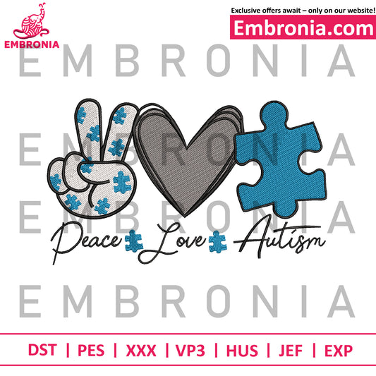 Peace love autism embroidery
