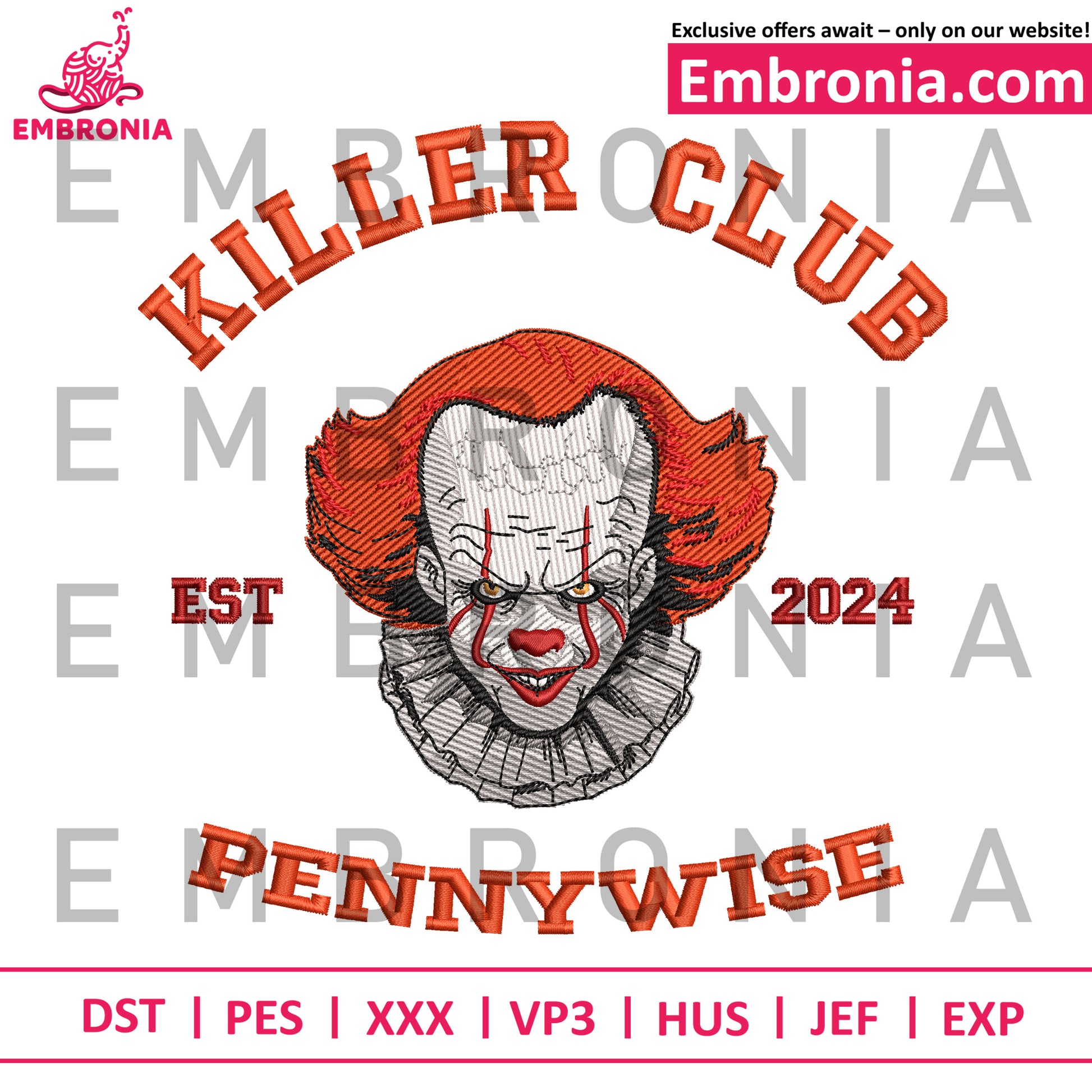 Pennywise killer  club embroidery