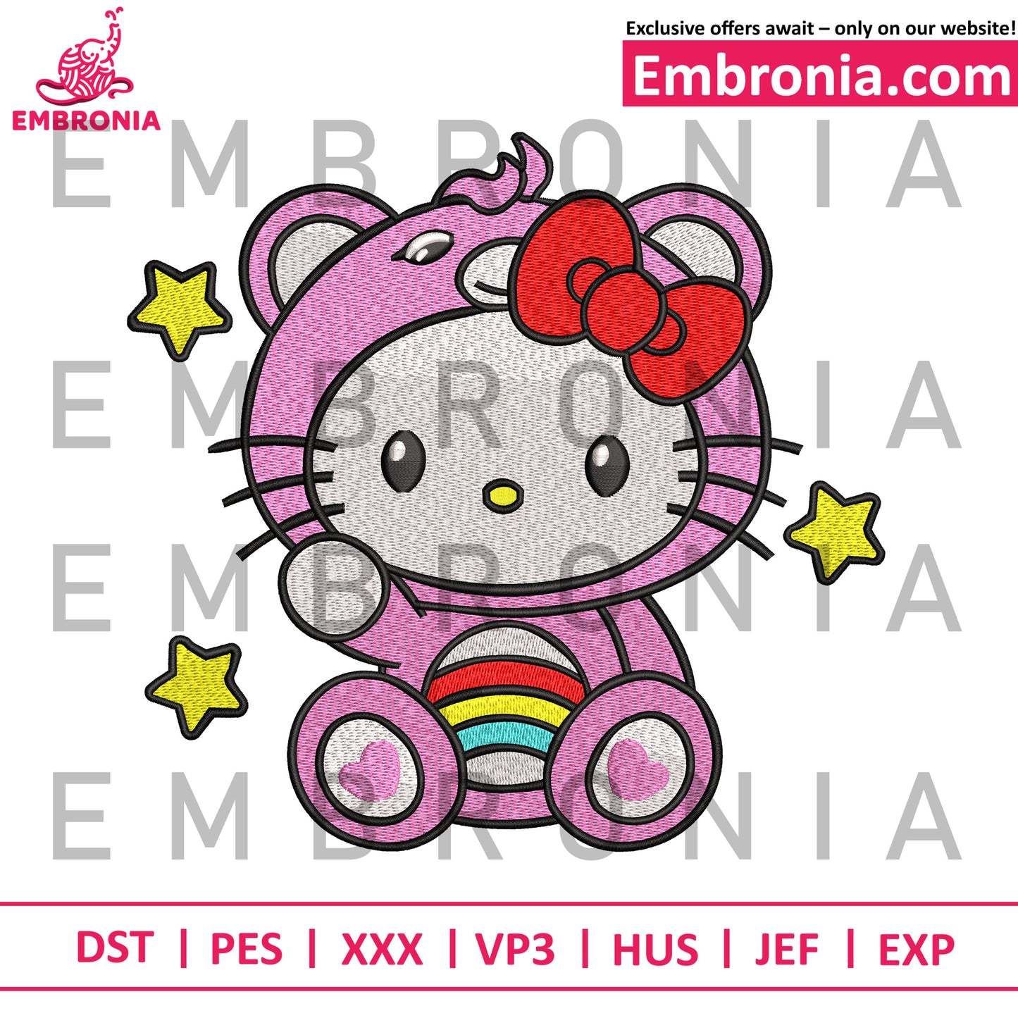 Pink bear hello kitty embroidery