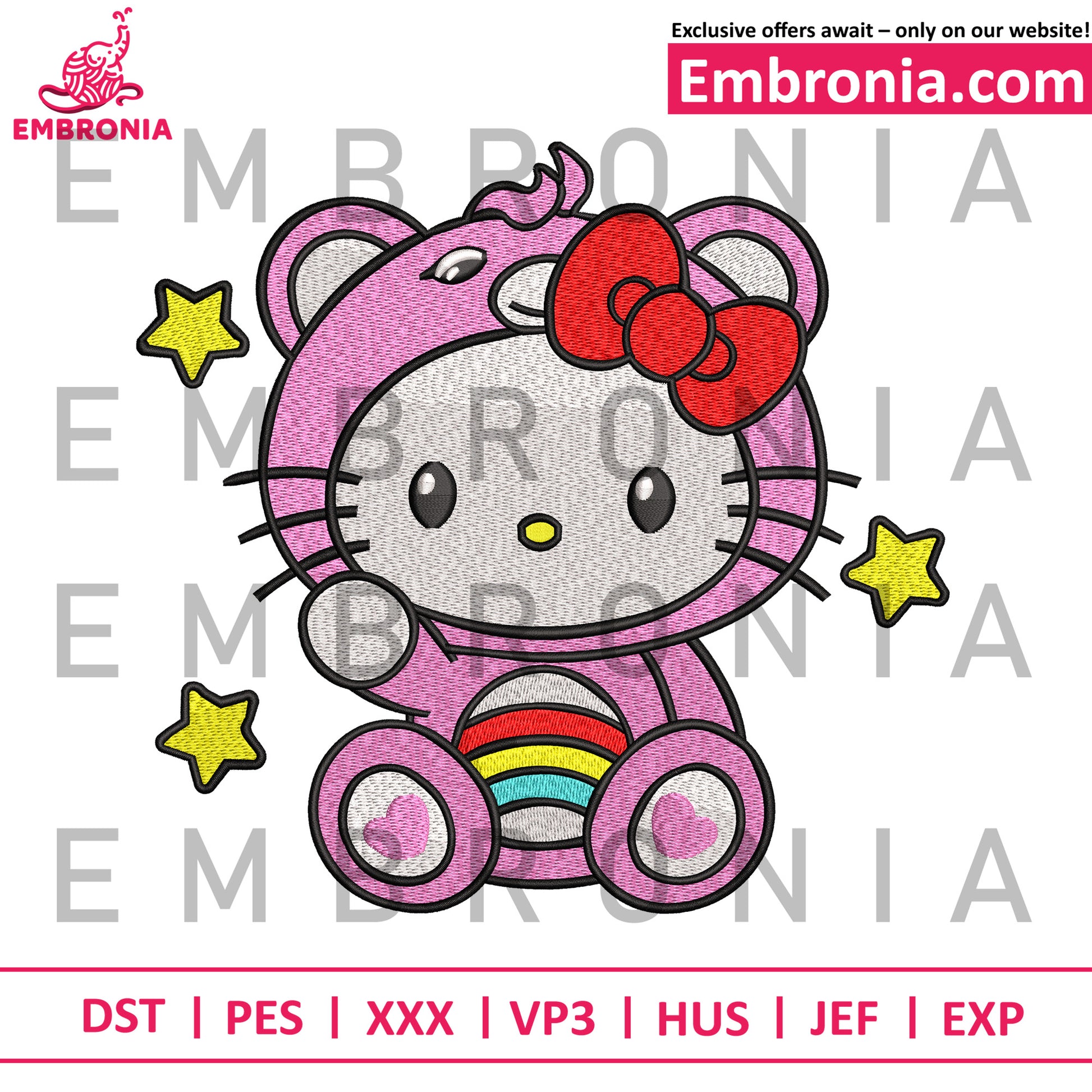 Pink bear hello kitty embroidery