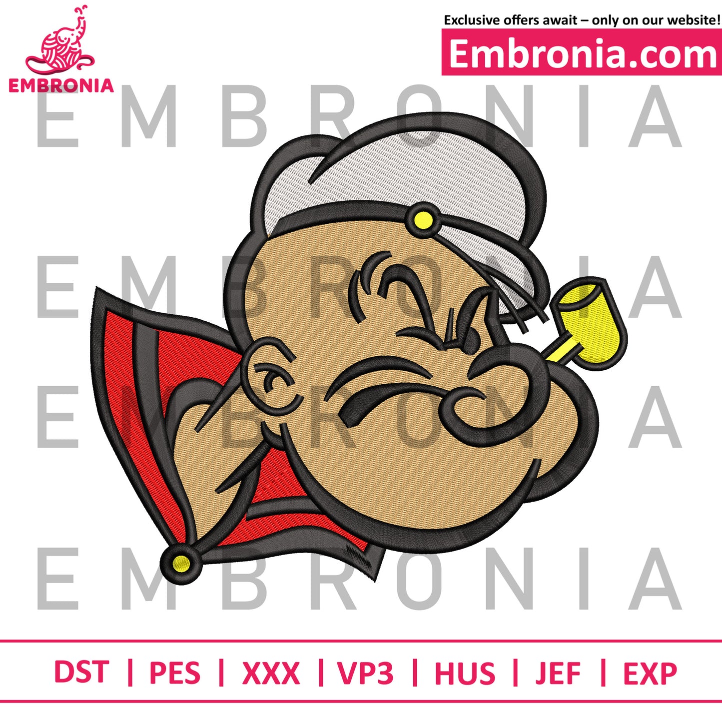 Popeye head embroidery