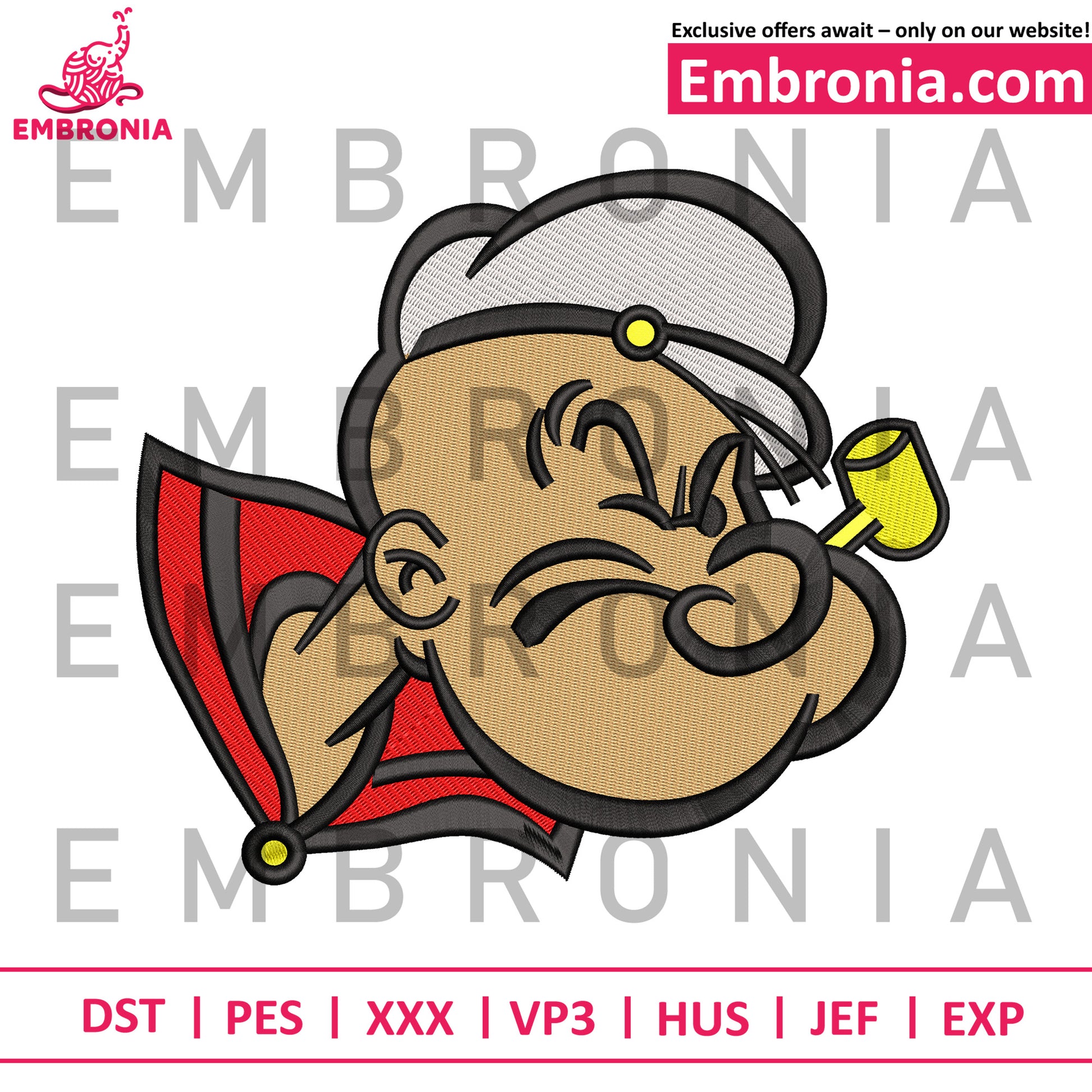 Popeye head embroidery